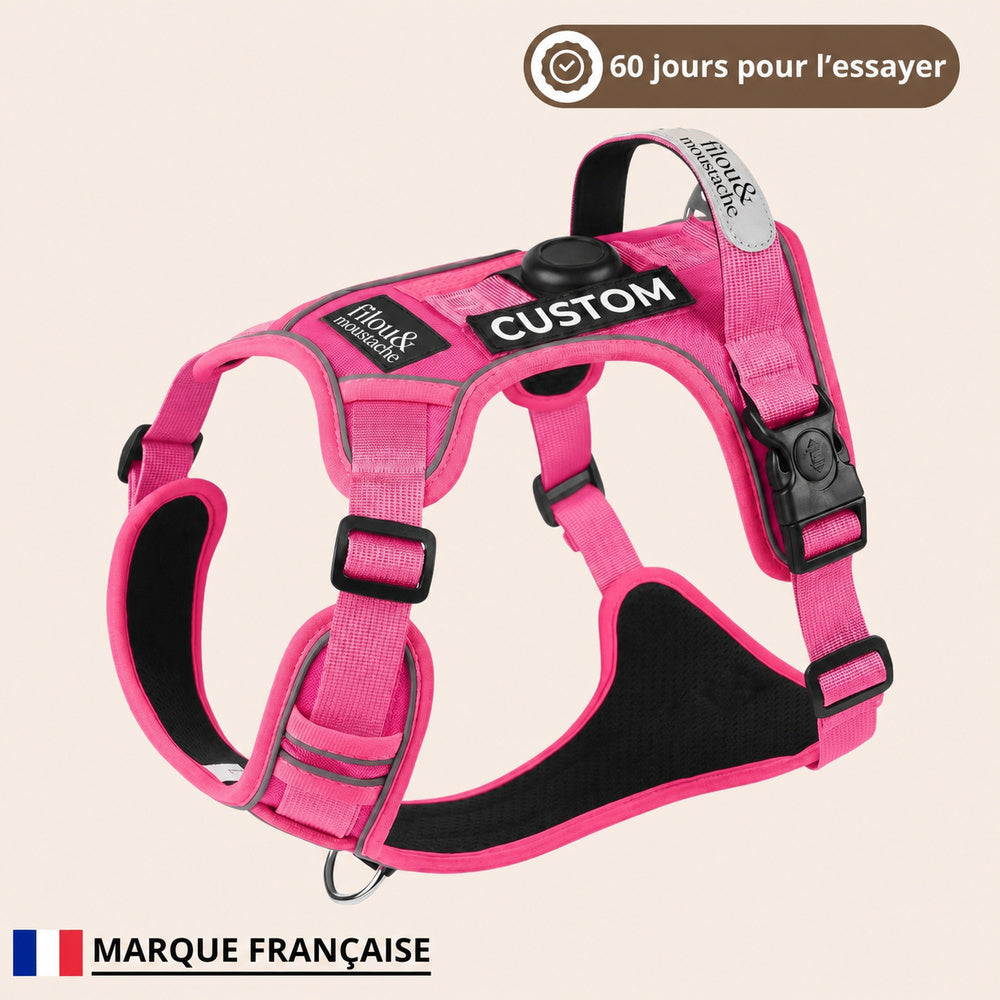 Harnais anti-traction Filou & Moustache – Rose