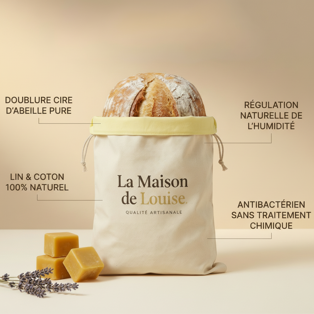 Sac à Pain en Cire d'Abeille La Maison de Louise — Format 30 x 40 cm